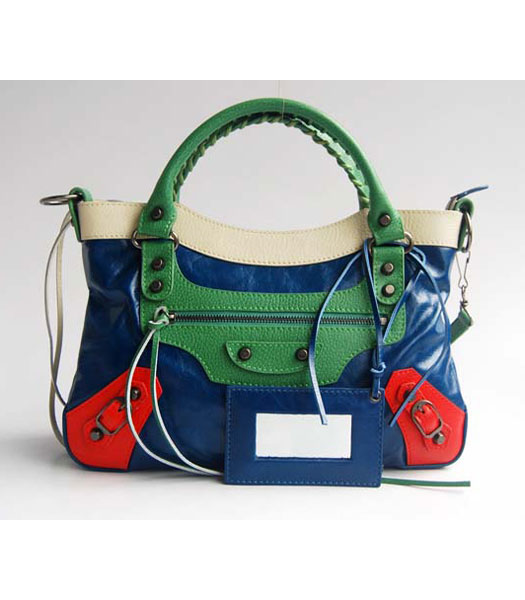 Balenciaga First sacchetto blu con grigio chiaro / verde